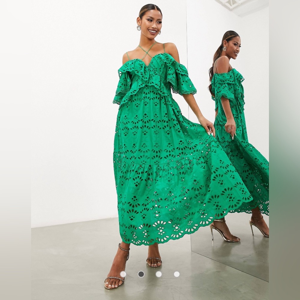 New Green Off-the-Shoulder ASOS Edition maxi dress, size 6
